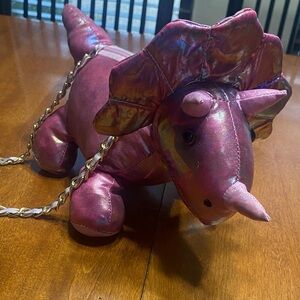 Pink Dinosaur Shaped Bag with Chain Strap